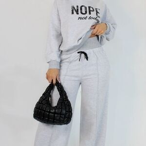 Wide-Leg Heather Gray Lounge Pants with Drawstring Waist